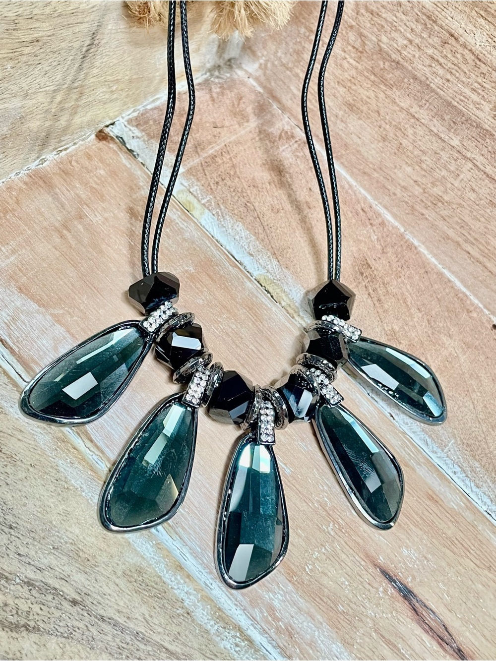 Elegant Charcoal Gray Teardrop Statement Necklace with Crystal Accents